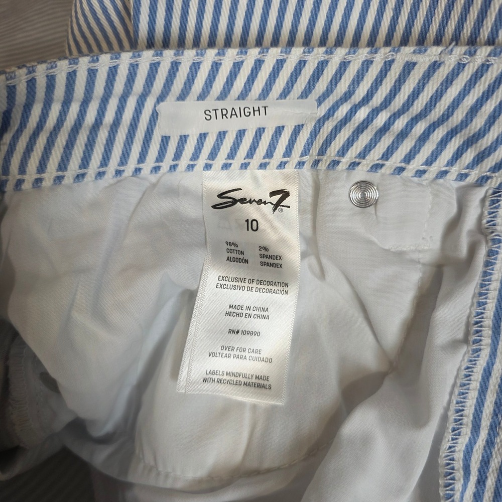 Seven7 Striped Jeans Blue White‎ 90's Straight Leg Hi Rise Denim Casual Size 10 - Picture 4 of 5